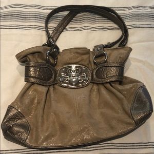 Kathy van Zeeland taupe metallic purse